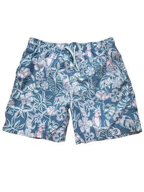 Surf Style Boys Tropical Floral/Birds Swimming Trunks-Blue/Pink-14-GUC